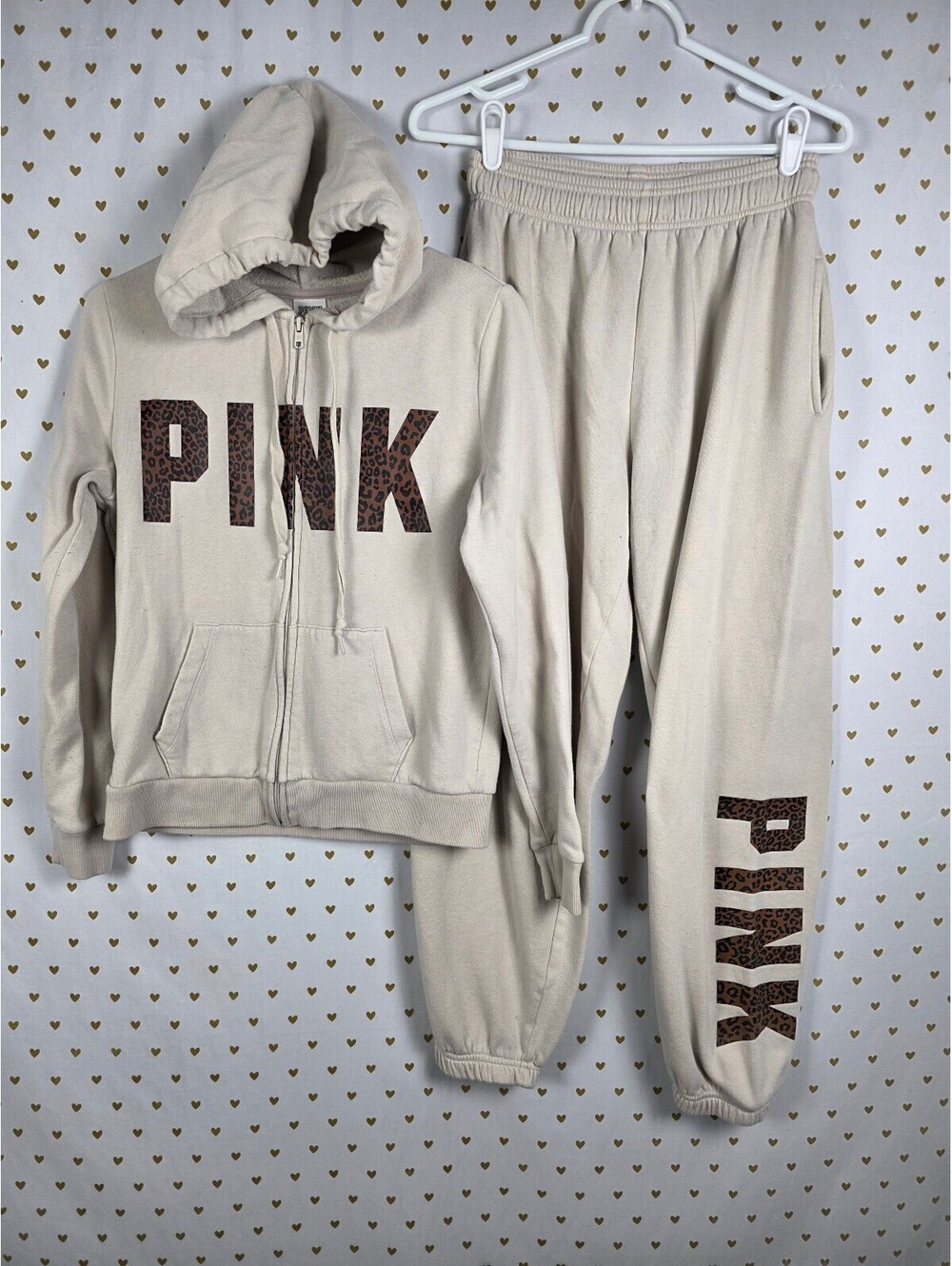 Victorias Secret Pink Cheetah Leopard Small Full zip Hoodie Jacket Sweats SET